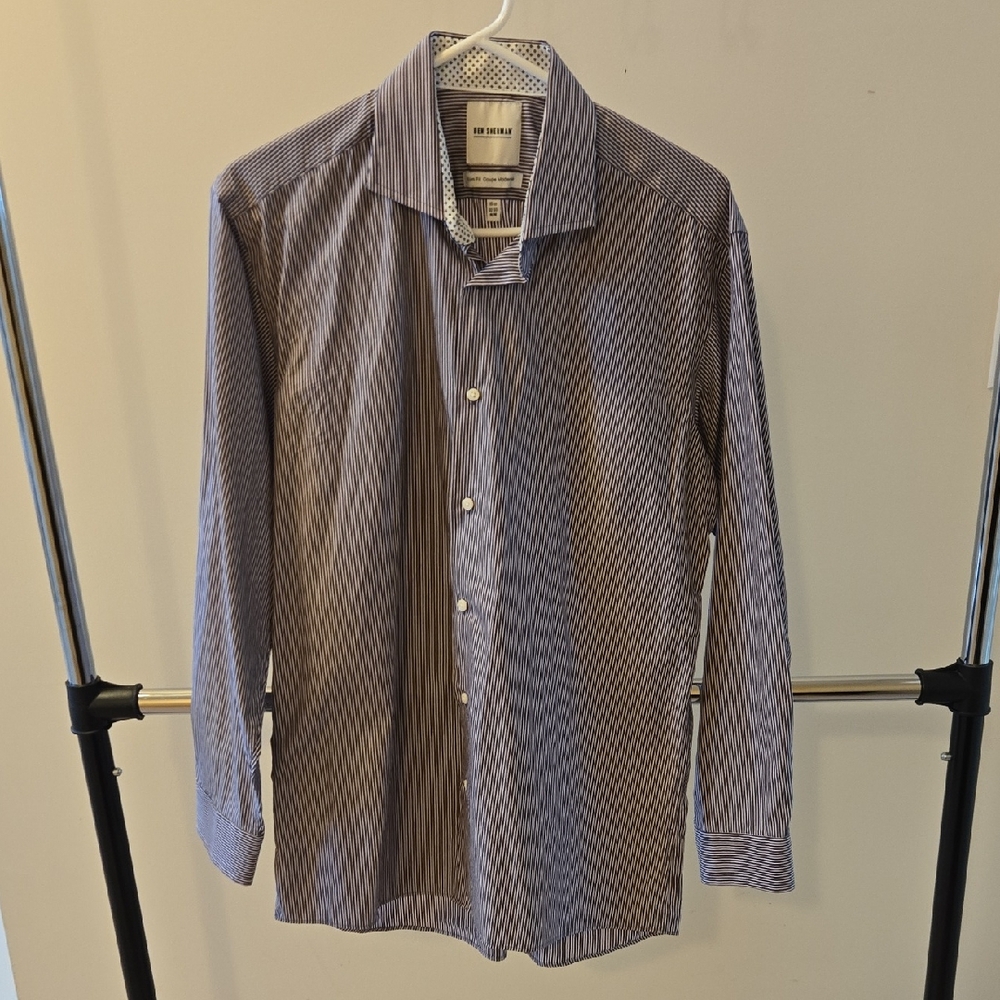 Ben Sherman Blue and White Striped Dress Shirt